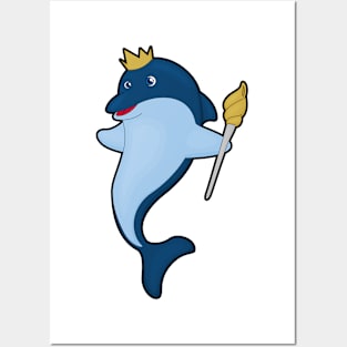 Dolphin as King with Staff & Crown Posters and Art